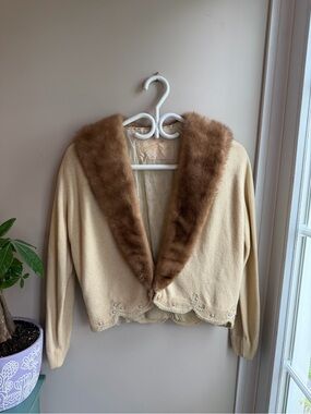Beautiful Vintage Canadian Fur Co Cashmere Cardigan with Mink collar